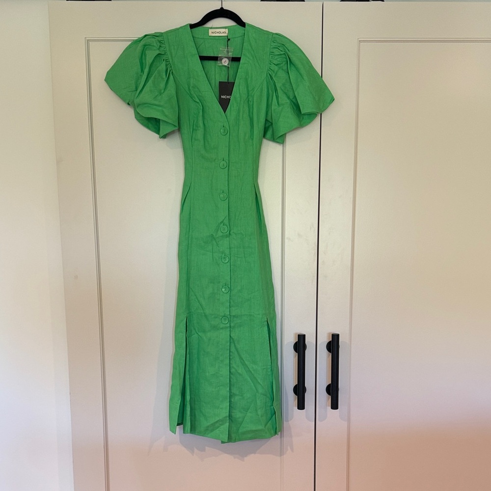 NICHOLAS Green Button-Down Midi Dress